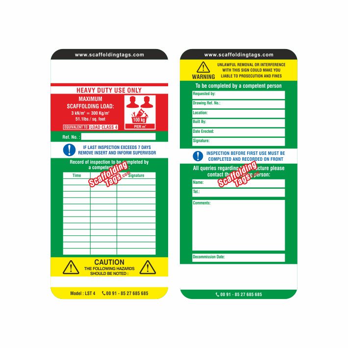 loading tags for scaffolding tag holder