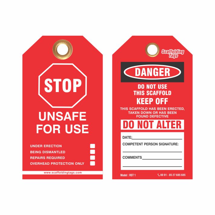red scaffolding tags